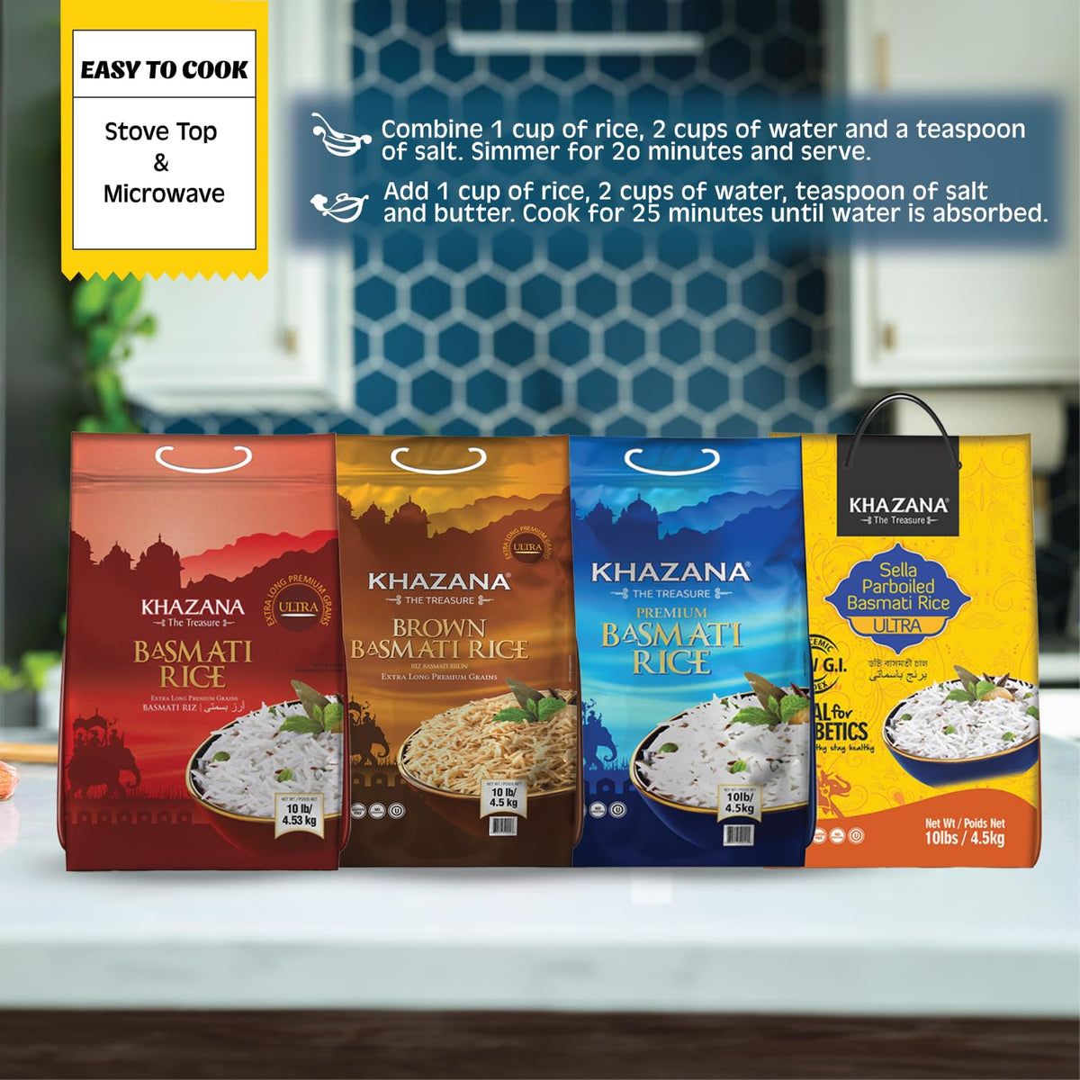 Khazana Ultra Long Sella Parboiled Basmati Rice – 10 lb, Aromatic & Gluten-Free