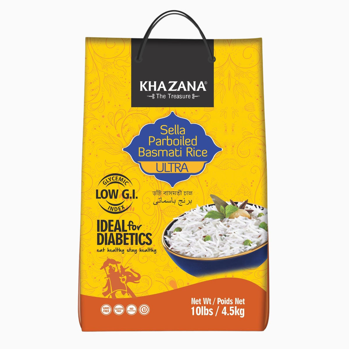 Khazana Ultra Long Sella Parboiled Basmati Rice – 10 lb, Aromatic & Gluten-Free