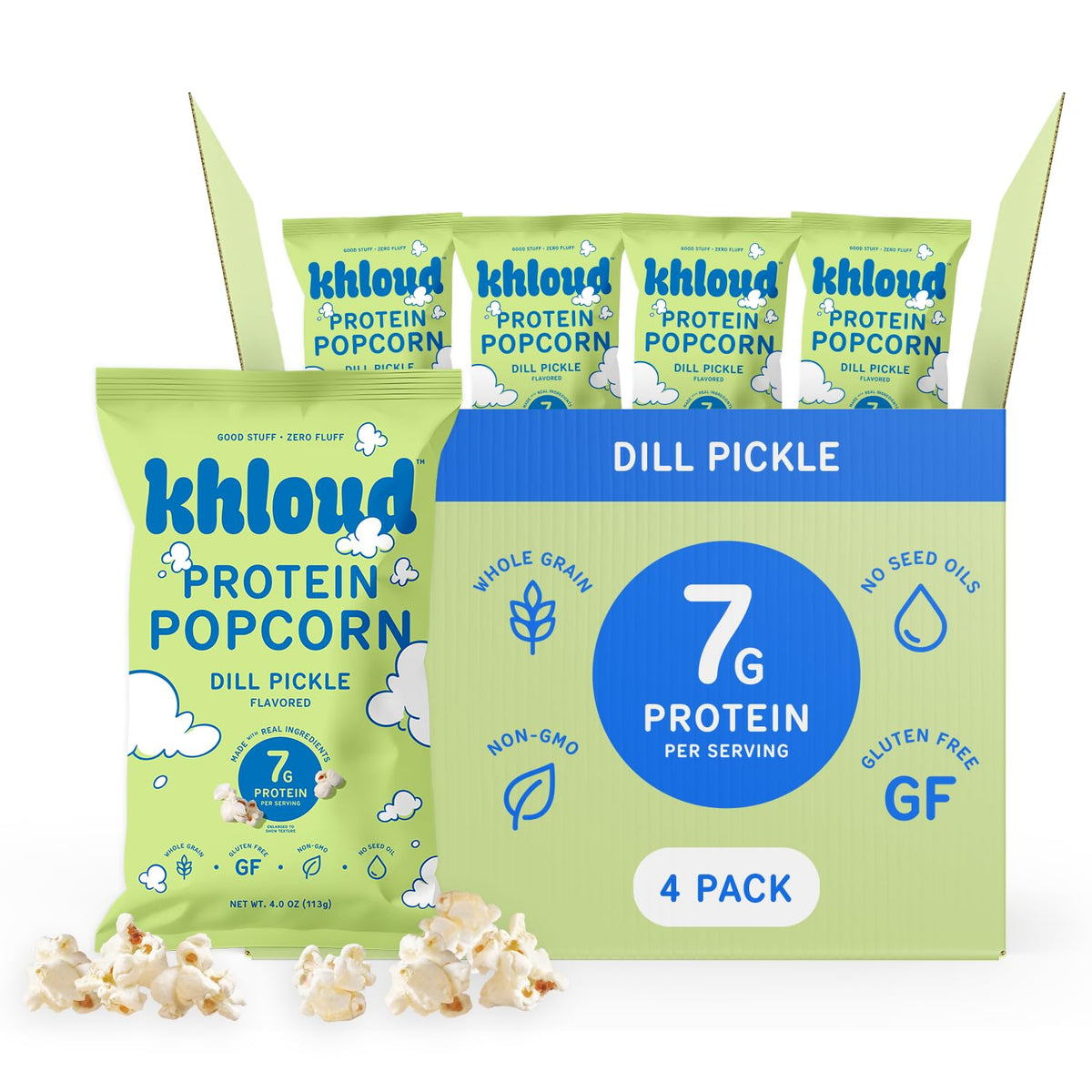 Khloud Protein Popcorn Dill Pickle – 7g Protein per Serving | Gluten-Free, Non-GMO, Kosher
