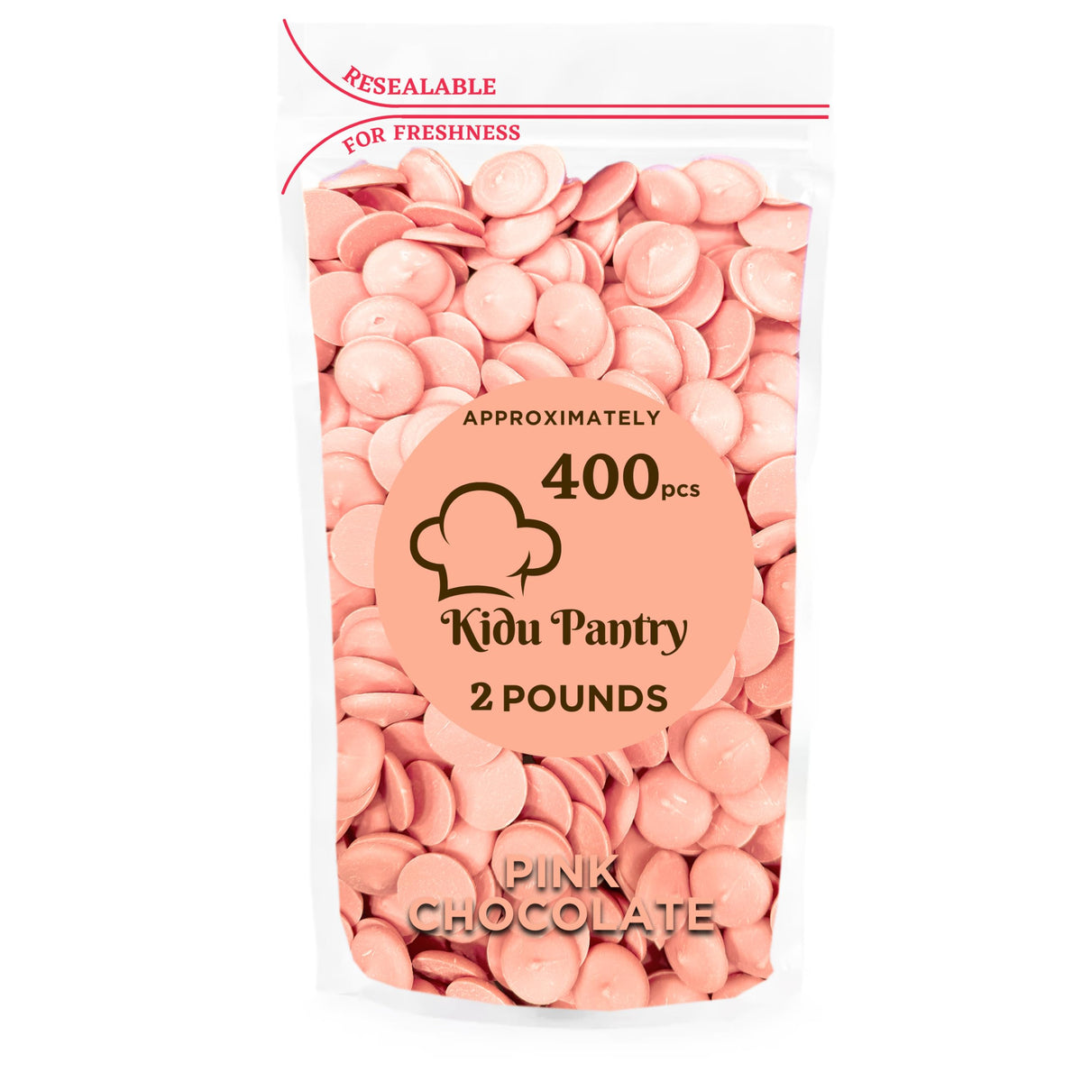KIDU Pantry Pink Melting Chocolate Wafers – 2 lb Bulk in Resealable Bag | Valentine's Day Pink Chocolate