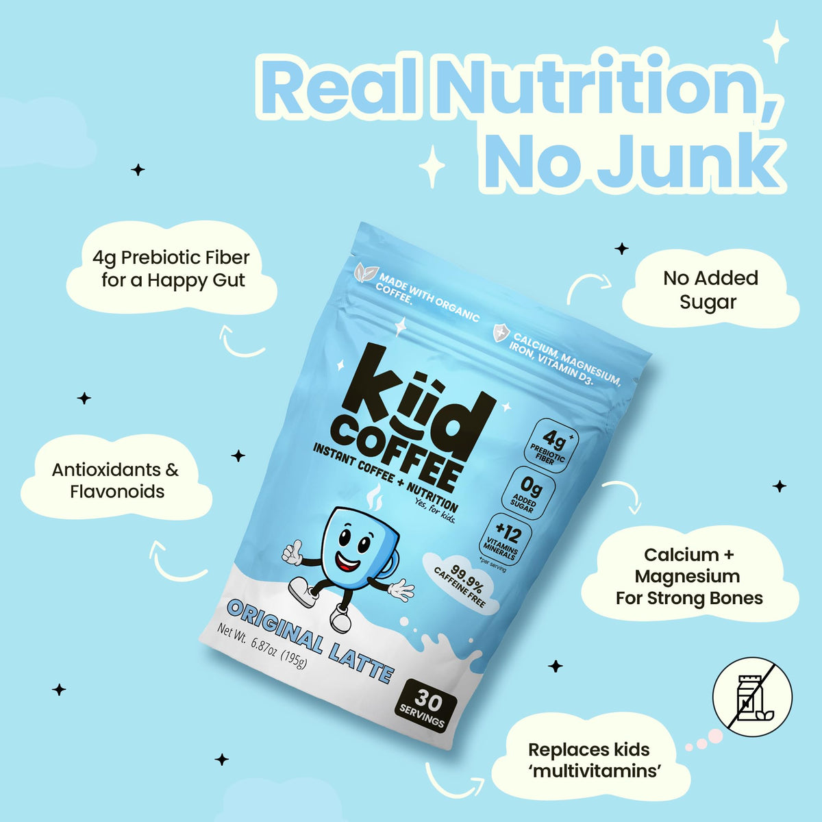 Kiid Coffee – 99.9% Caffeine-Free Organic Kids' Coffee with 12 Vitamins | 30 Servings