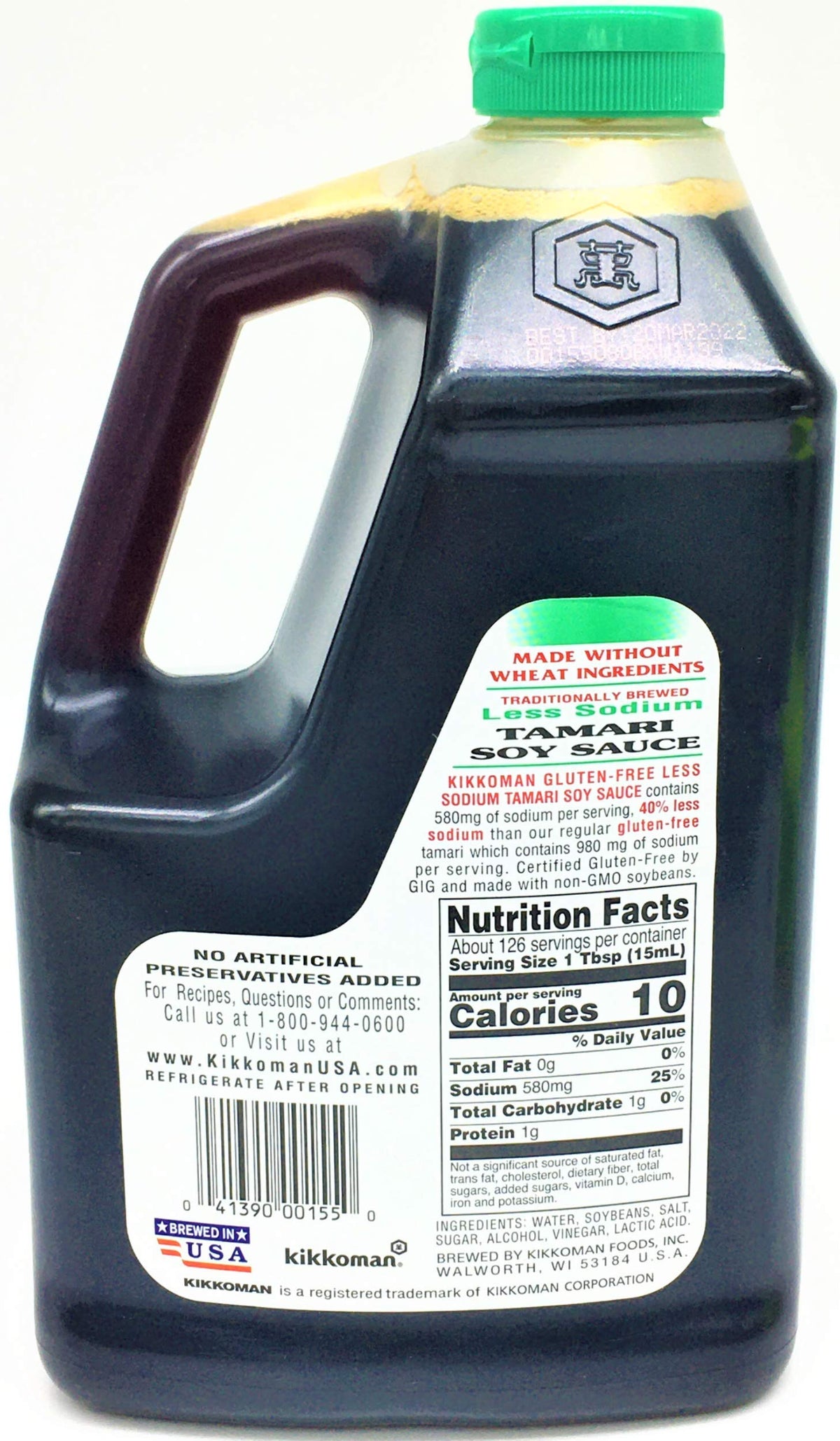 Kikkoman Less Sodium Gluten-Free Tamari Soy Sauce – 0.5 Gallon Container