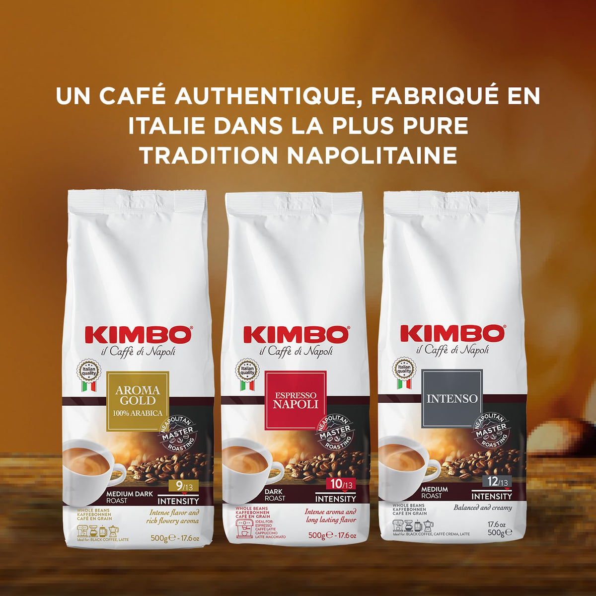 Kimbo Aroma Gold 100% Arabica Whole Bean Coffee – Medium-Dark Roast with Chocolate Notes | 17.6 oz Bag