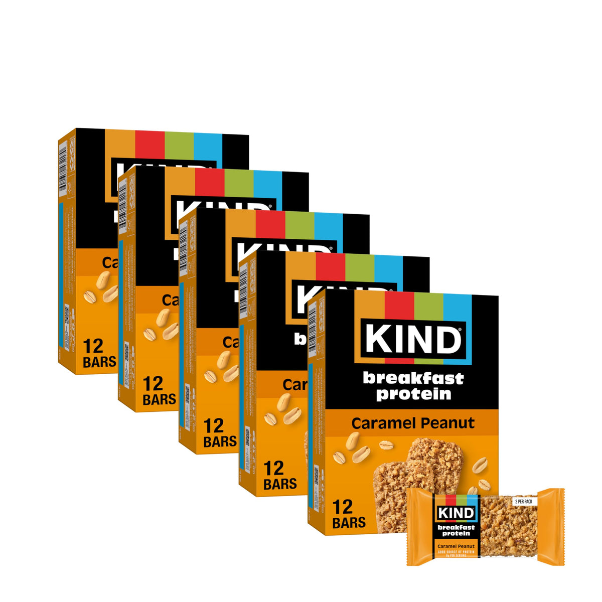 KIND Breakfast Caramel Peanut Bars – Gluten Free, 8g Protein, 30 Packs of 2 Bars