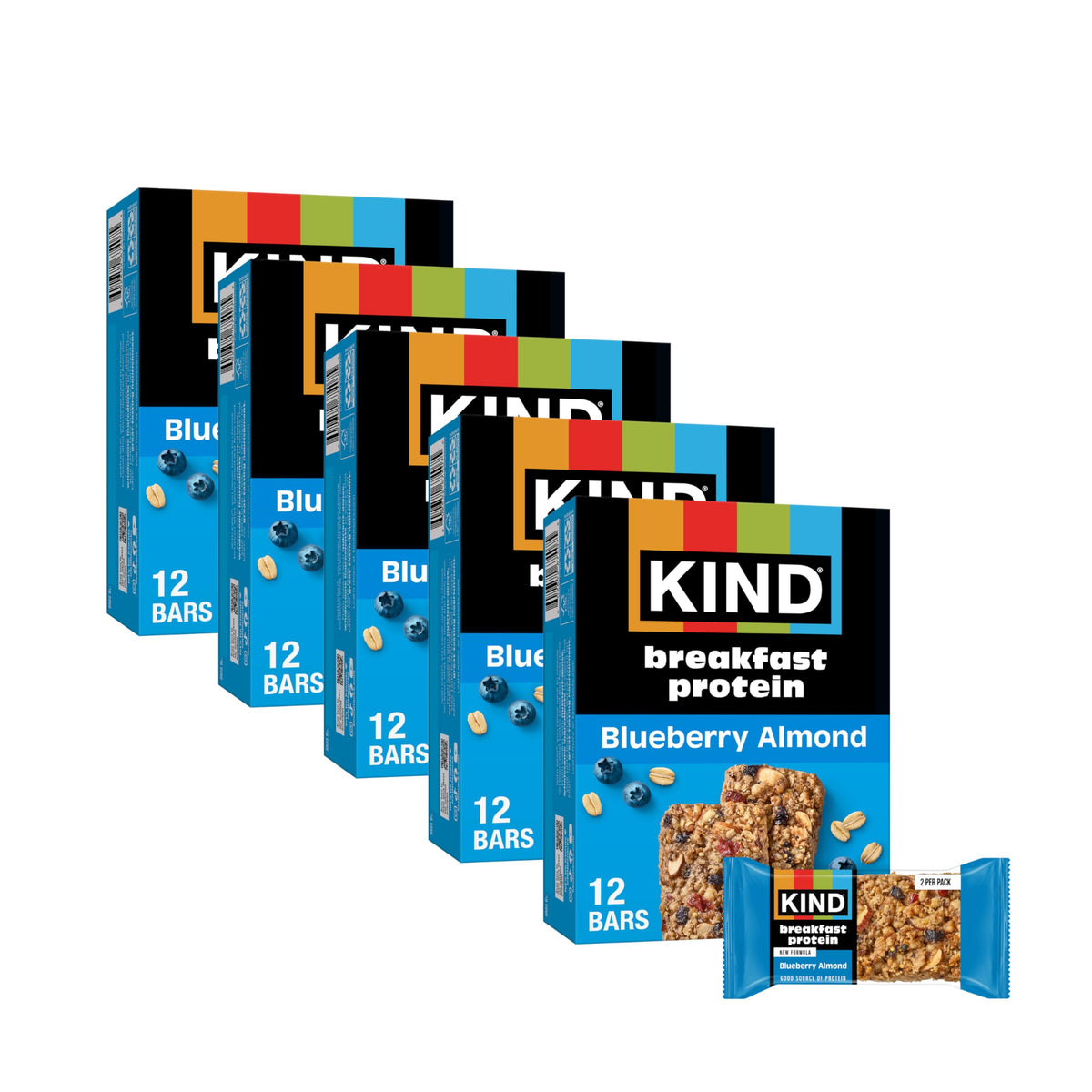 KIND Breakfast Protein Bars – Blueberry Almond, Gluten Free, 8g Protein, 30 Count (Two-Bar Packs)