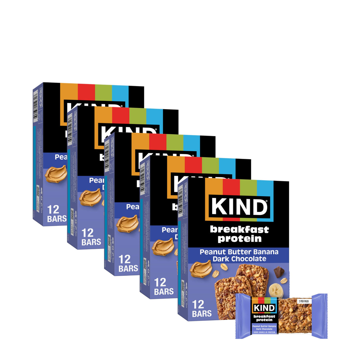 KIND Breakfast Protein Bars – Peanut Butter Banana Dark Chocolate, Gluten Free, 16g Whole Grains, 8g Protein, 30 Two-Bar Pack