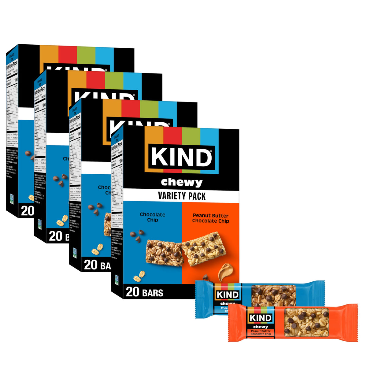 KIND Chewy Granola Bars Variety Pack – Gluten Free, Low Calorie, 80 Bars (40 Chocolate Chip, 40 Peanut Butter Chocolate Chip)