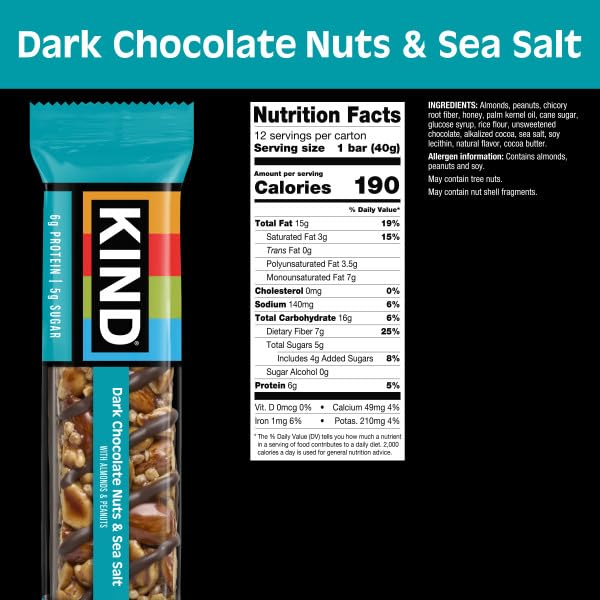 KIND Dark Chocolate Nuts & Sea Salt Bars - Gluten Free, Low Sugar, 36 Count