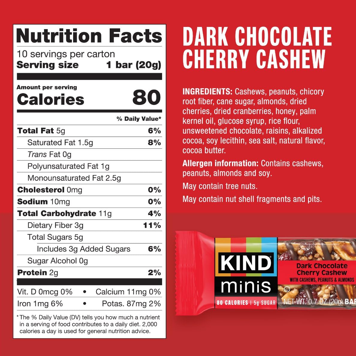 KIND Mini Snack Bars Variety Pack – Gluten Free, Low Sugar, Low Calorie, 30-Count (Dark Chocolate Nuts & Sea Salt; Caramel Almond & Sea Salt; Dark Chocolate Cherry Cashew)