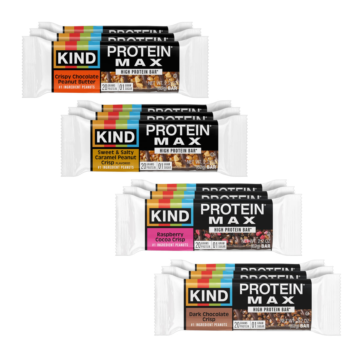 KIND Protein MAX Bars Variety Pack | 20g Protein, Gluten Free, Low Sugar, High Fiber | 12 Count