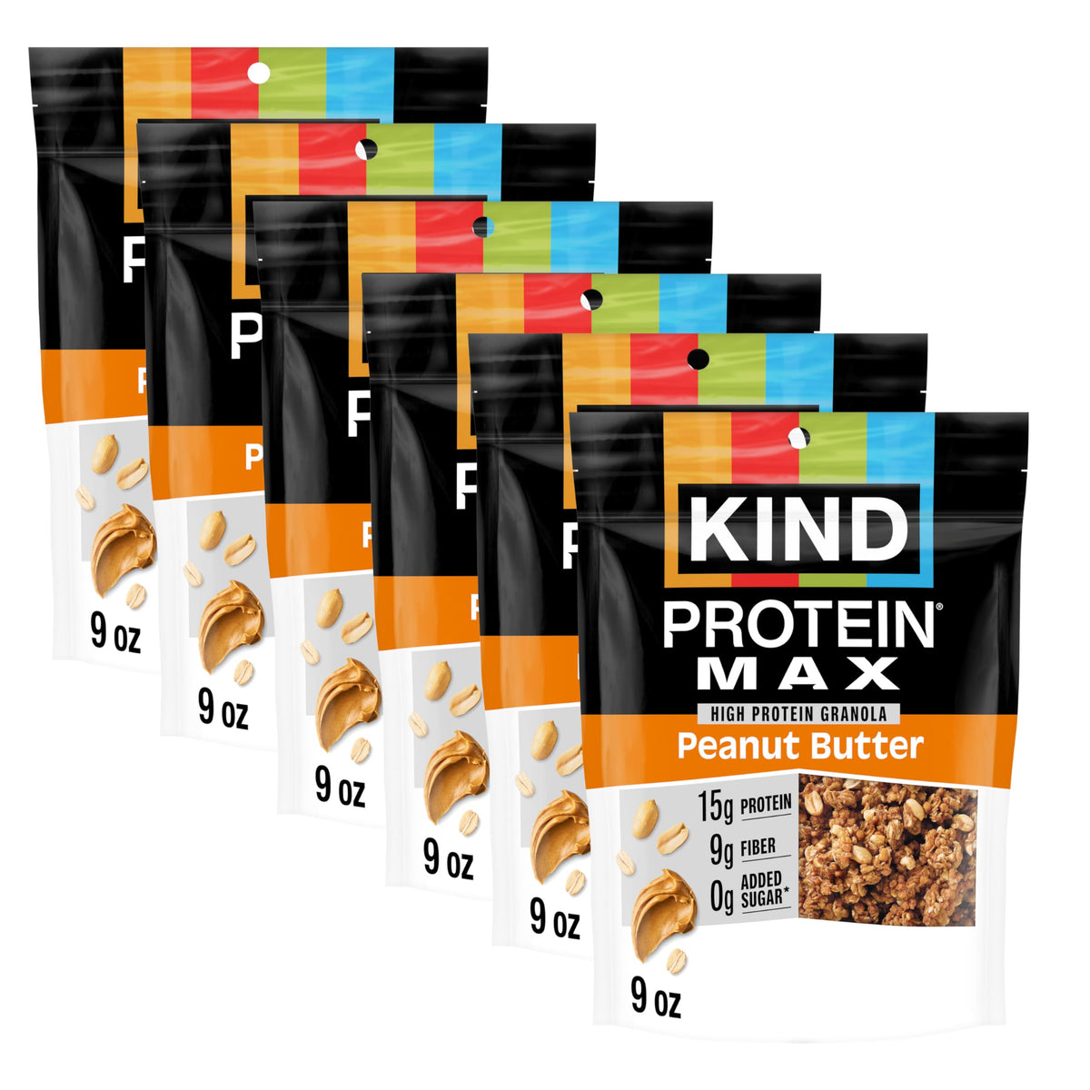 KIND Protein MAX Granola — Peanut Butter, Gluten Free, 15g Protein per Serving, 9oz (6 Count)
