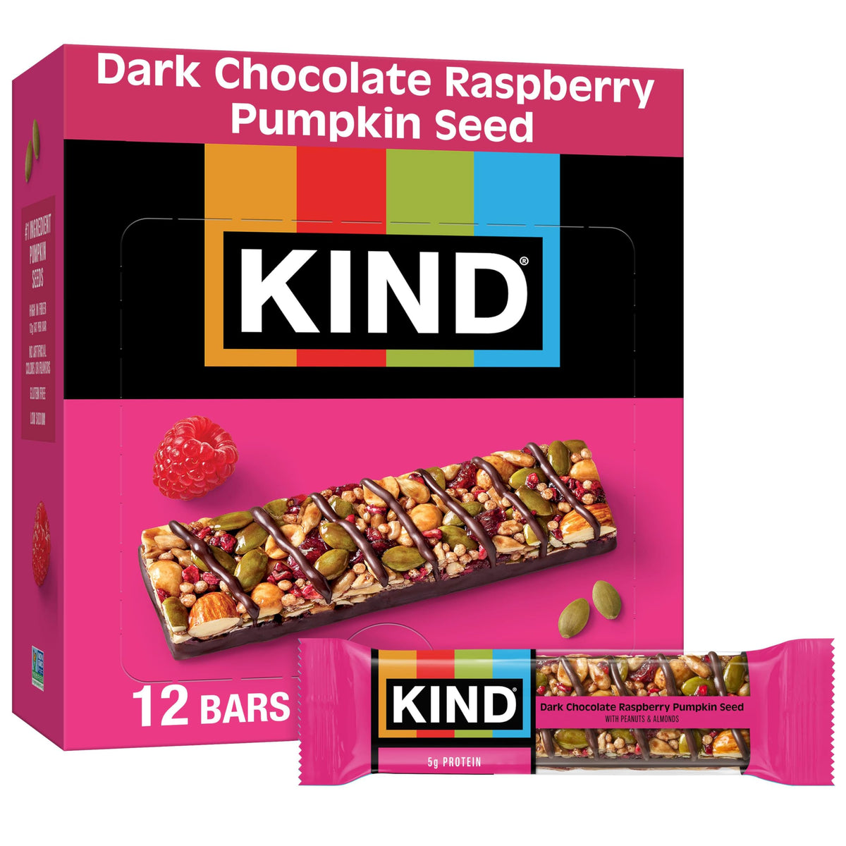 KIND Seeds Fruit & Nuts Bars – Dark Chocolate Raspberry Pumpkin Seed, Gluten Free, 5g Protein, 6g Fiber, 12 Bars