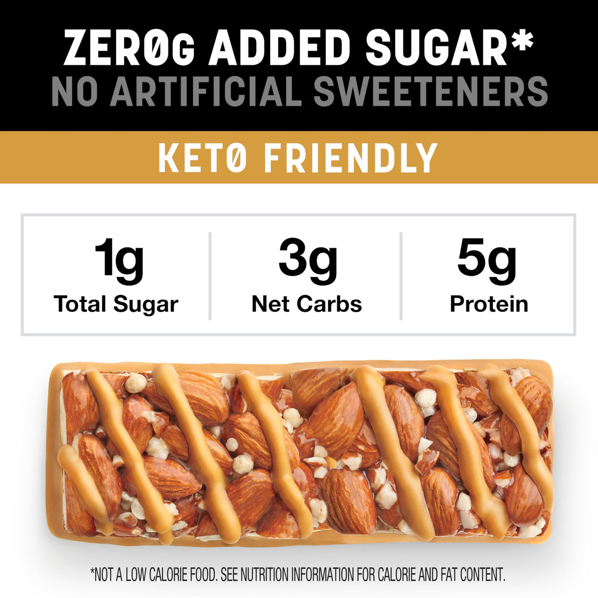 KIND ZERO Added Sugar Bars — Caramel Almond & Sea Salt, Keto, Gluten Free, 30 Count