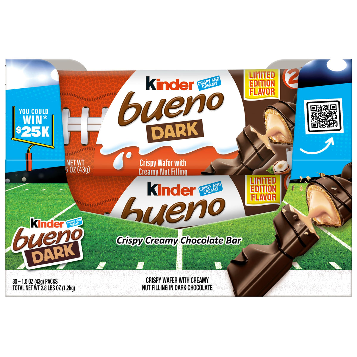 Kinder Bueno Dark Chocolate Bars with Creamy Hazelnut Filling – Bulk 30 Count (2 Bars/Pack)