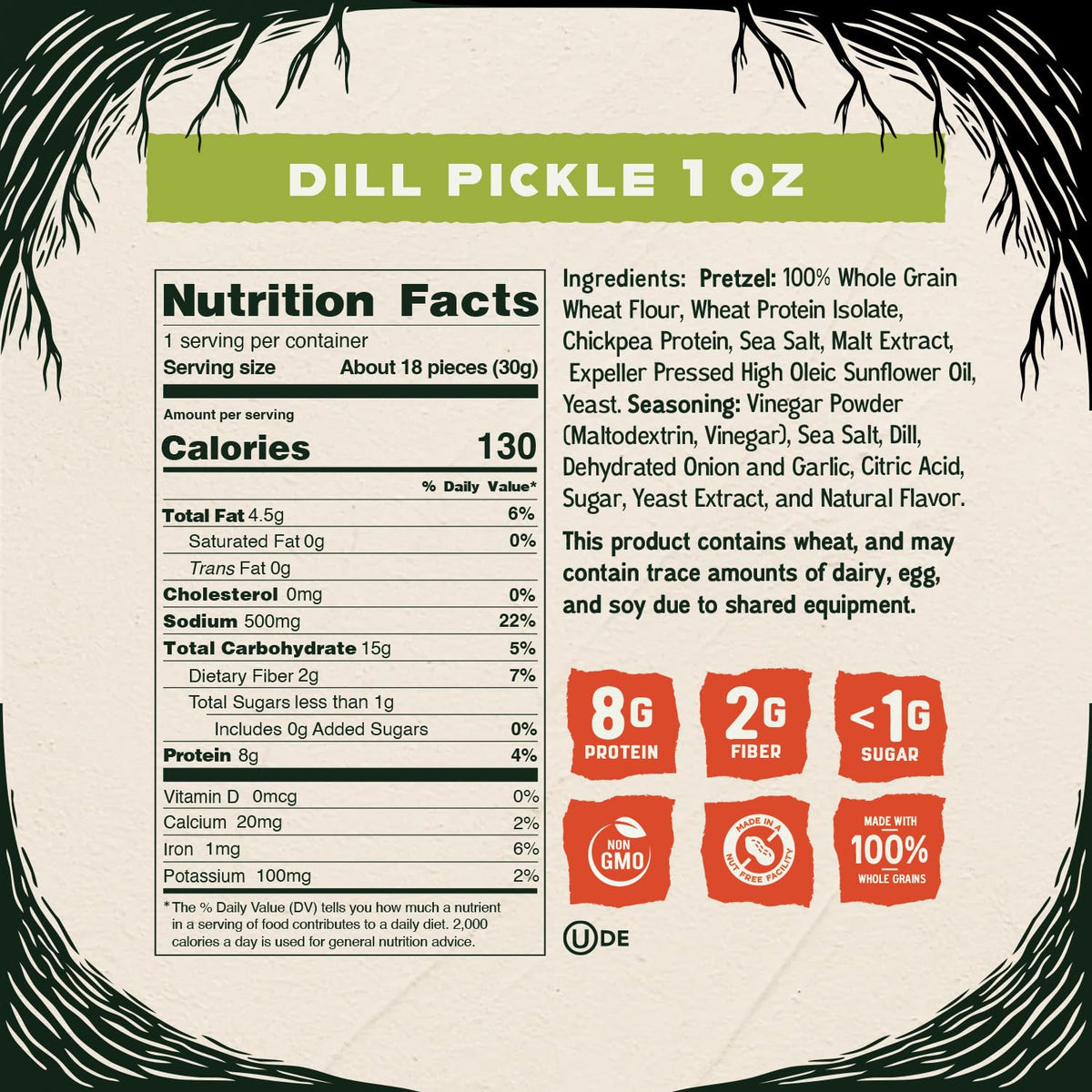 Kindling Protein Pretzels Dill-Pickle – 8-9g Protein, Whole Grain, 16-Count
