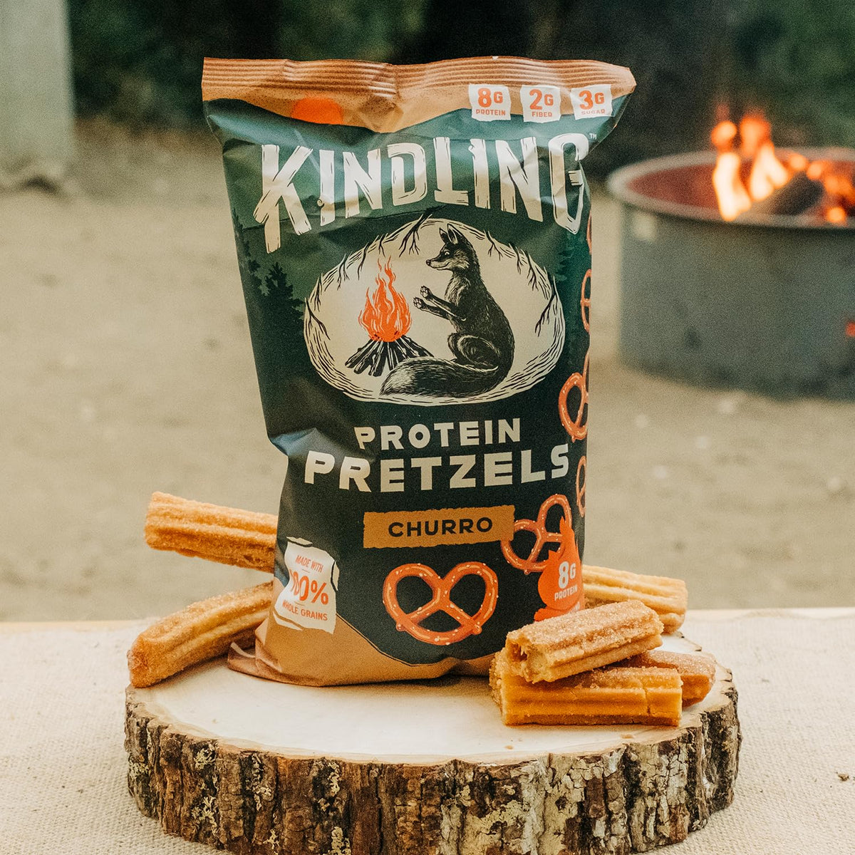 Kindling Protein Pretzels - Churro | 8-9g Protein per Serving, 16-Count | Kosher & Soy-Free