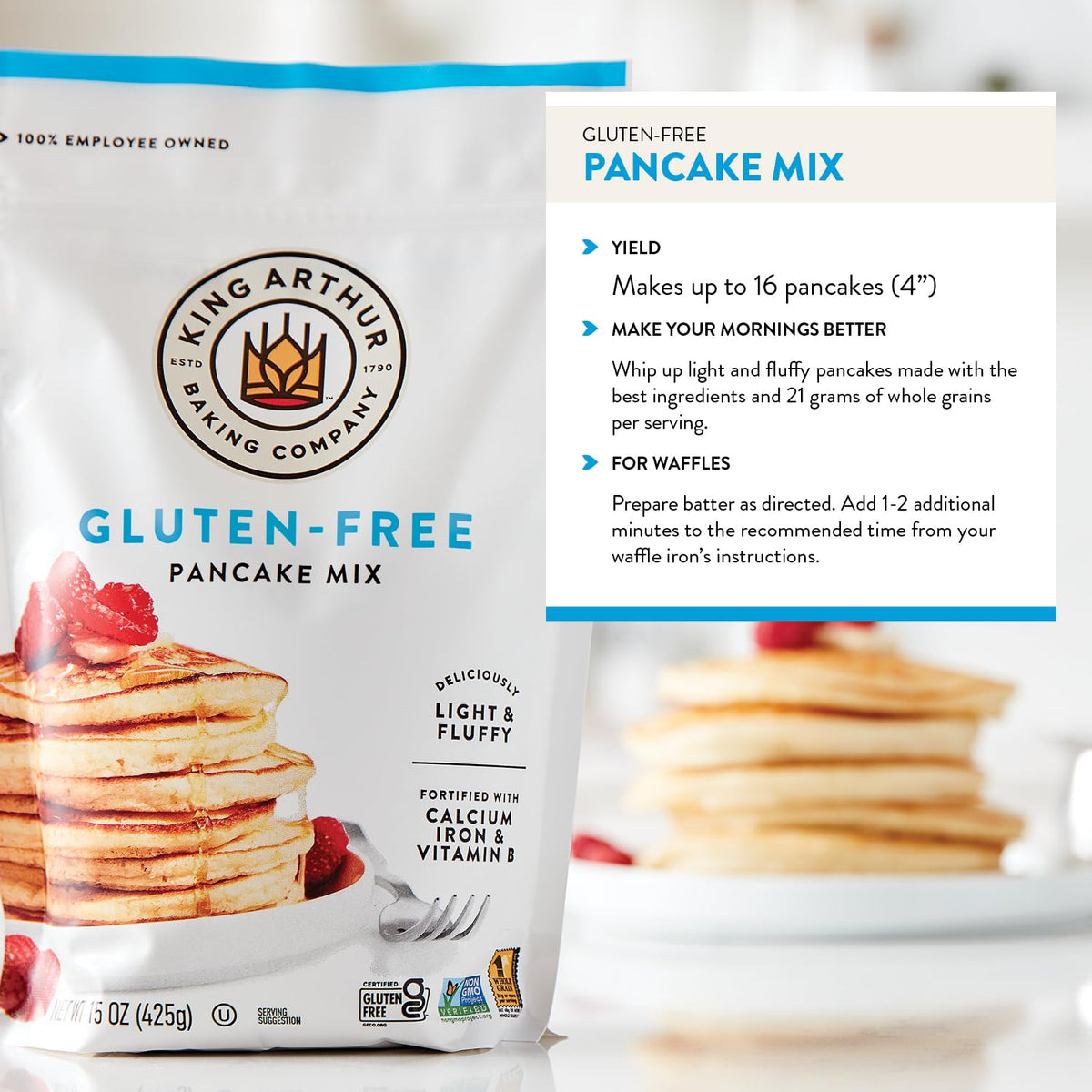 King Arthur Gluten Free Classic Pancake Mix – 6x15oz, Non-GMO, Kosher Certified
