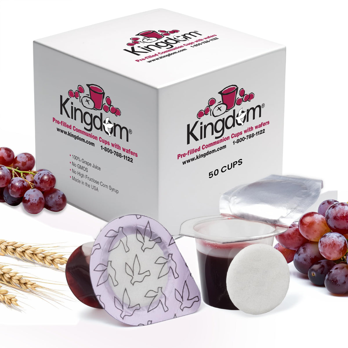 Kingdom Prefilled Communion Cups with Wafer (50ct, Red Juice) – 1-Year Shelf Life