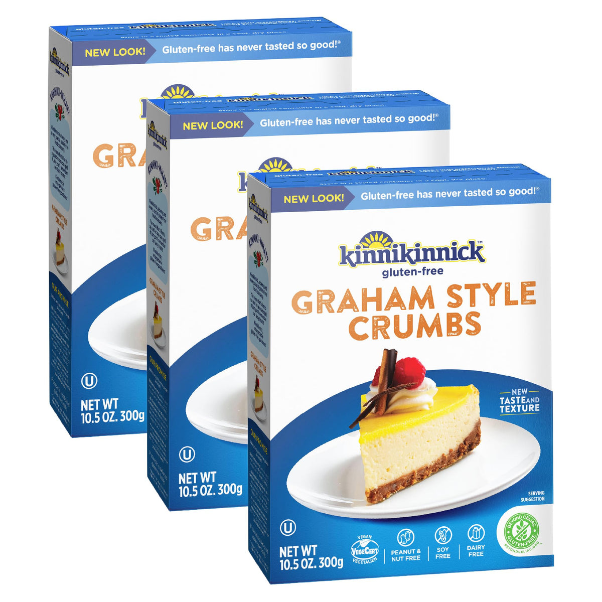 Kinnikinnick Gluten Free Graham Style Crumbs – 3 x 10.5 oz | Allergen Friendly, Vegan, Kosher