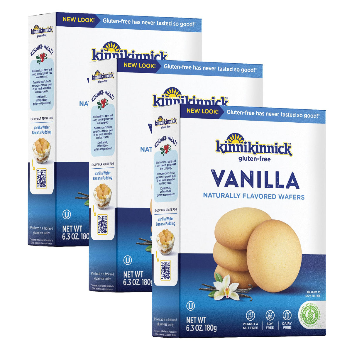 Kinnikinnick Gluten Free Vanilla Wafers — 3-Pack 6.3 oz Boxes | Dairy Free, Kosher, Allergy Friendly