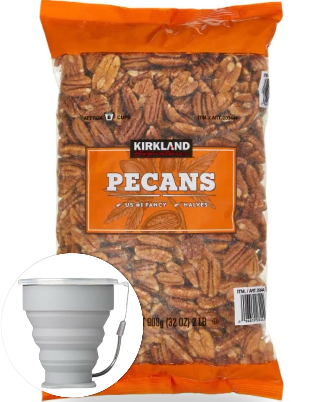 Kirkland Signature Pecan Halves (2 lb) + MORALZA 200 ml Silicone Cup Bundle