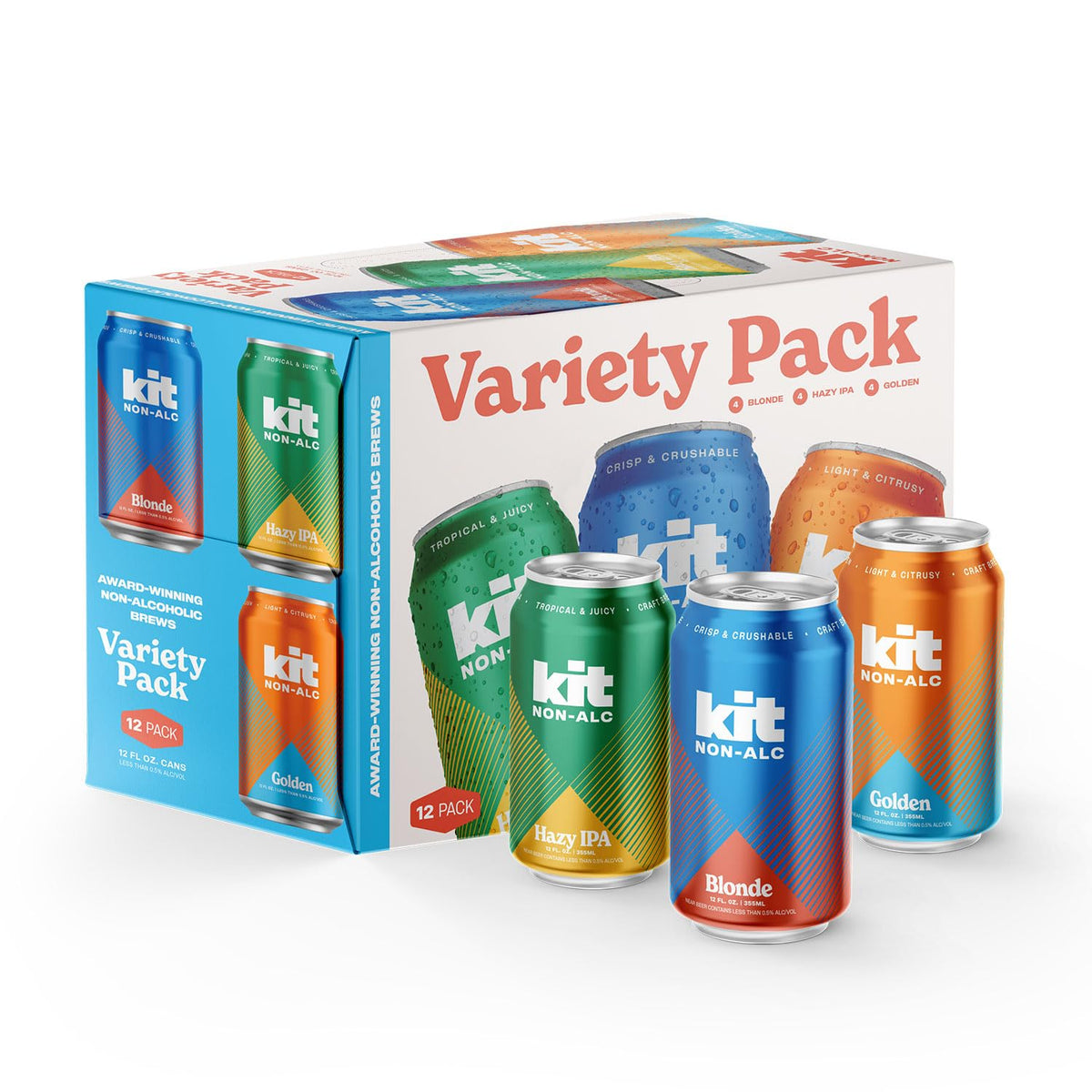 Kit NA Brewing Non-Alc Craft Beer Variety 12pk – Blonde, Hazy, Golden, 12 oz Cans, Gluten-Removed, Vegan, Dairy-Free