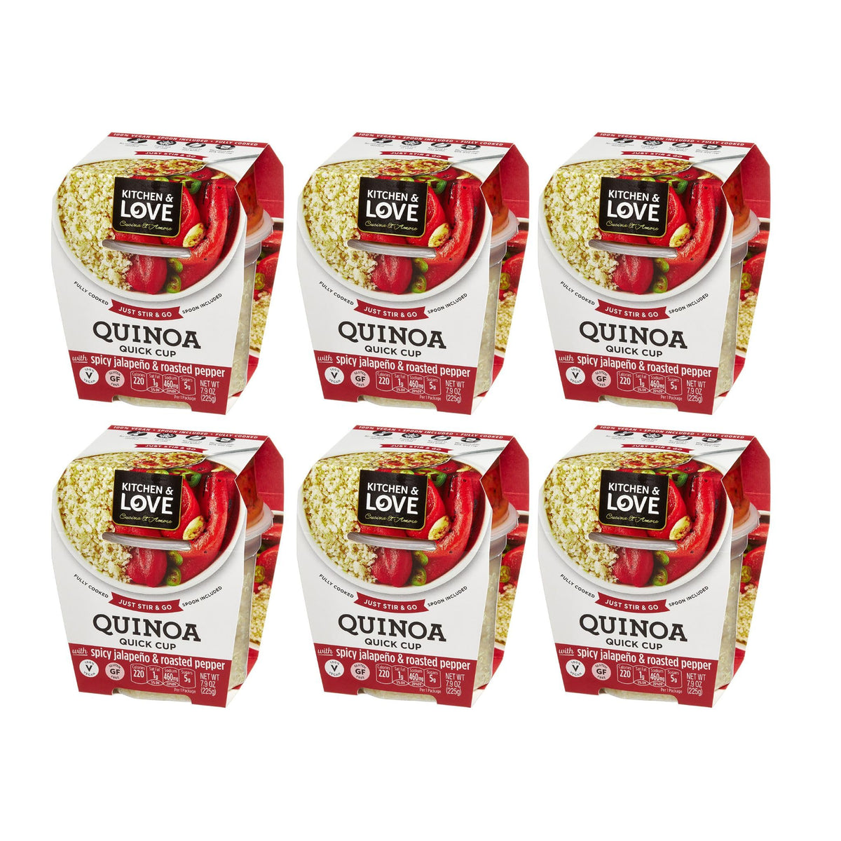 Kitchen & Love Jalapeño & Roasted Pepper Quinoa Quick Meal 6-Pack | Vegan & Gluten-Free