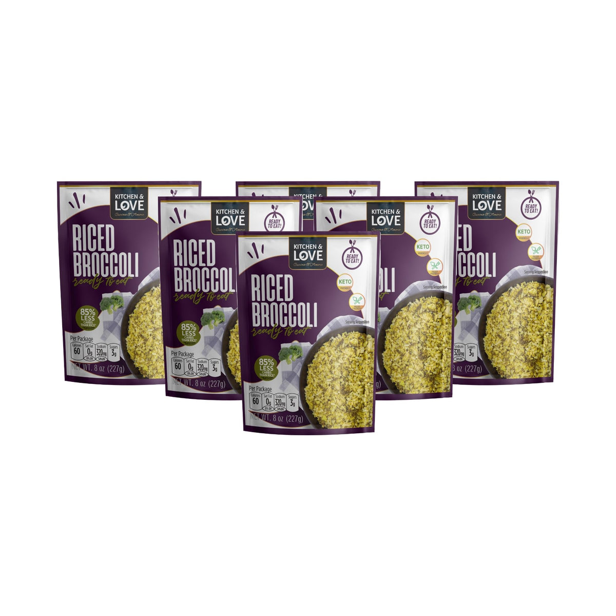 Kitchen & Love Riced Broccoli 8 oz (6 Pack) | Low Carb, Vegan, Ready-To-Eat