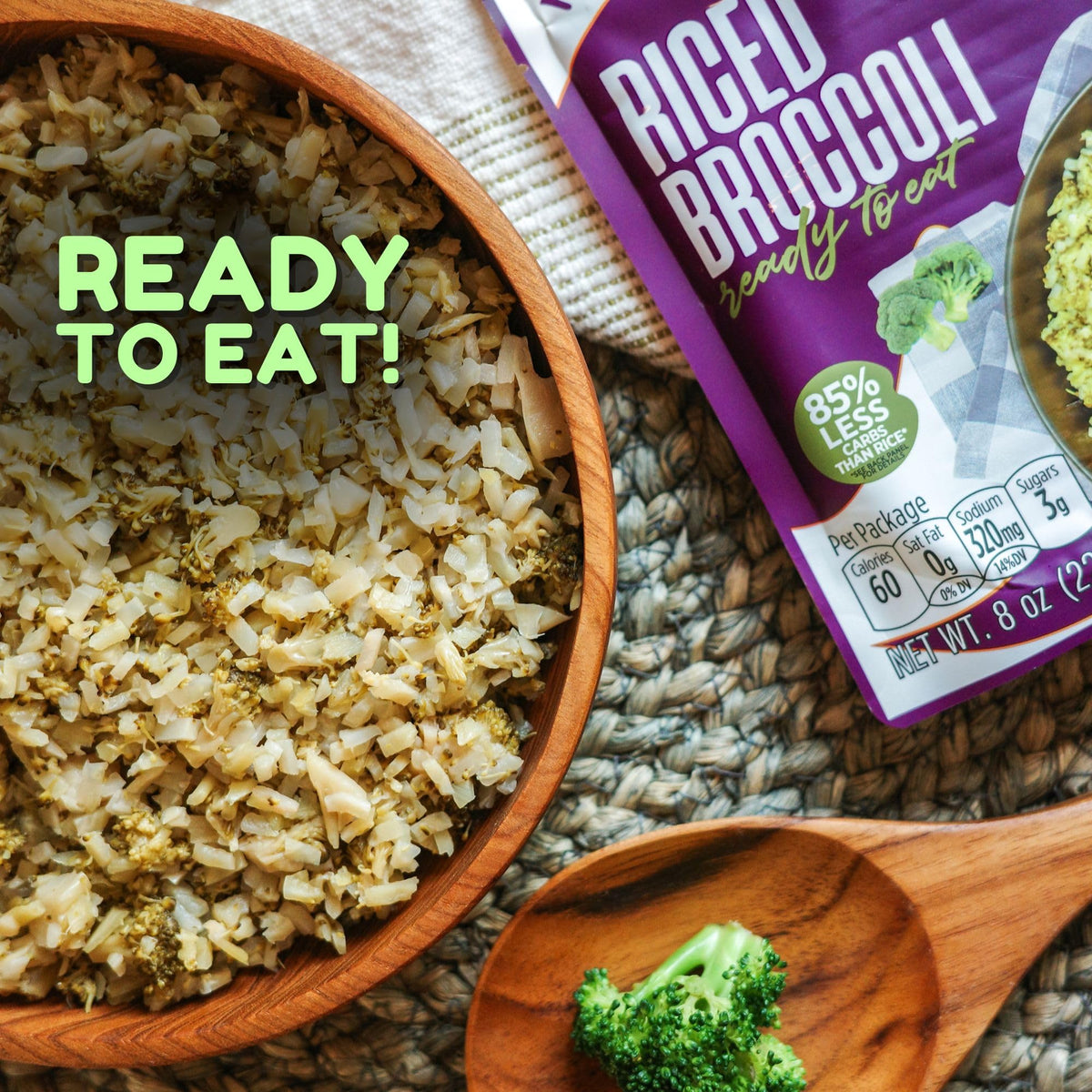 Kitchen & Love Riced Broccoli 8 oz (6 Pack) | Low Carb, Vegan, Ready-To-Eat