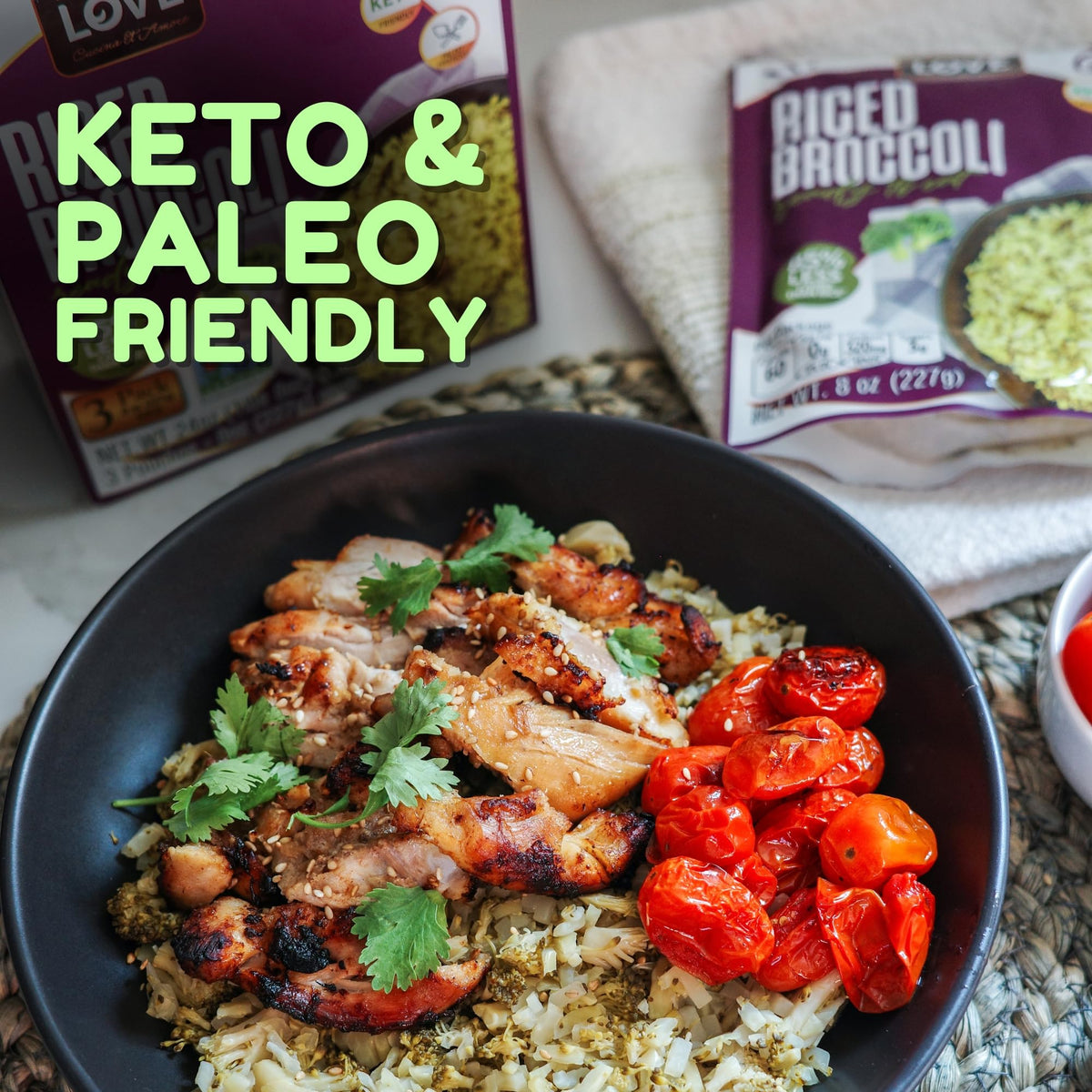 Kitchen & Love Riced Broccoli 8 oz (6 Pack) | Low Carb, Vegan, Ready-To-Eat