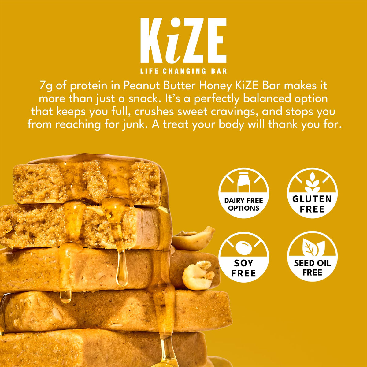 KiZE Peanut Butter Honey Energy Bars – Gluten Free, Non-GMO, 7g Protein, 10 Count