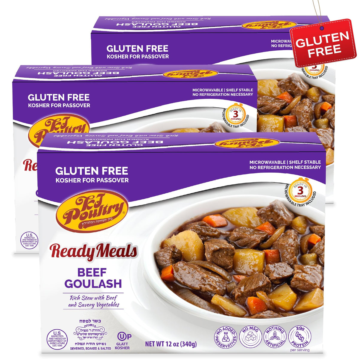 KJ Poultry Kosher for Passover Beef Goulash — 3 Pack, Gluten Free, Ready-to-Heat