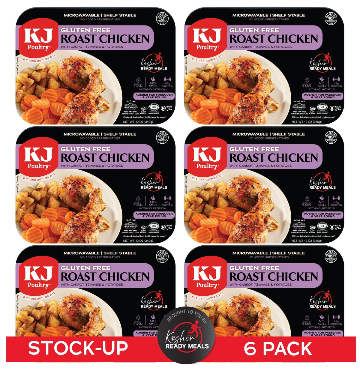 KJ Poultry Kosher for Passover Gluten Free Roast Chicken with Potatoes & Carrots – 6 Pack
