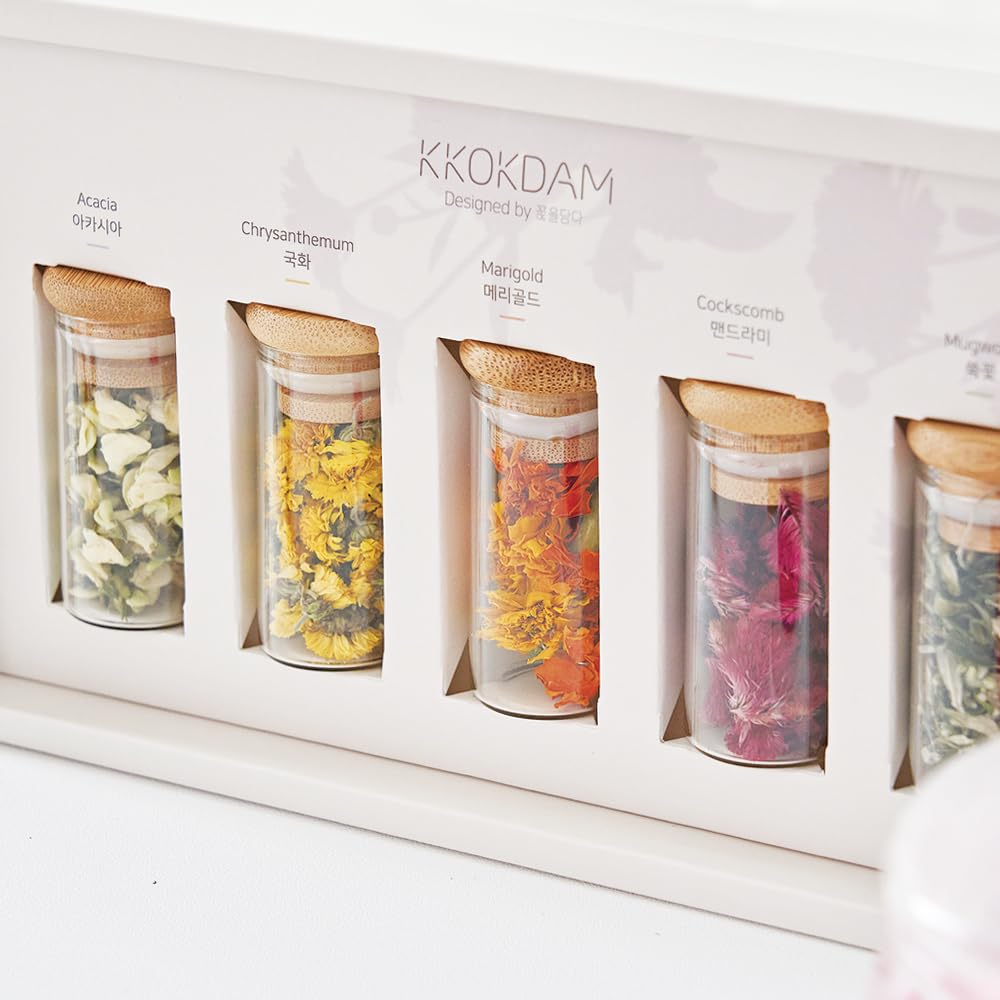 KKOKDAM Lovely Blossom Flower Tea Sampler in Glass Jars — 5 Loose-Leaf Herbal Teas