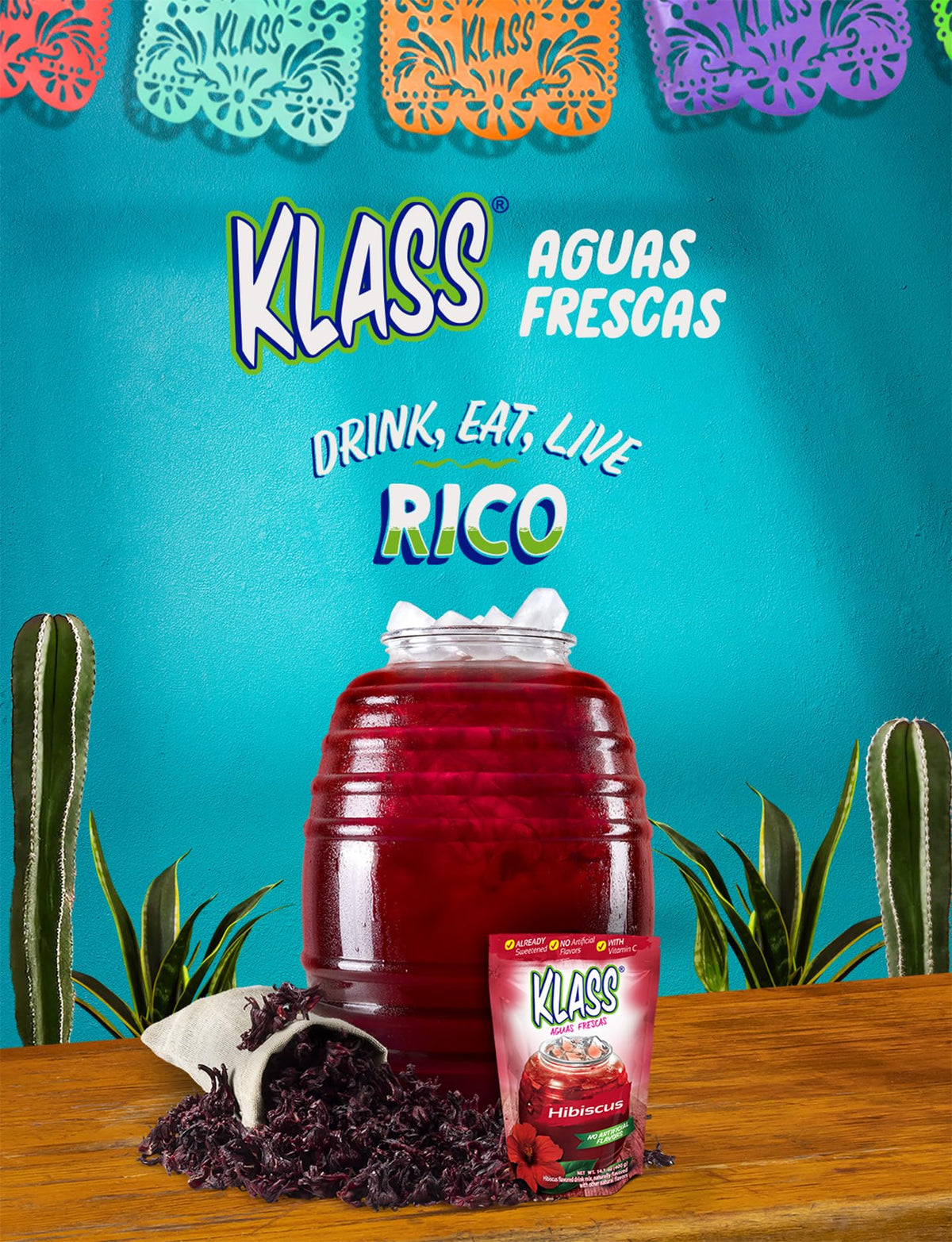 Klass Aguas Frescas Hibiscus Drink Mix Family Pack – Natural Flavors, Vitamin C, 28–36 Quarts