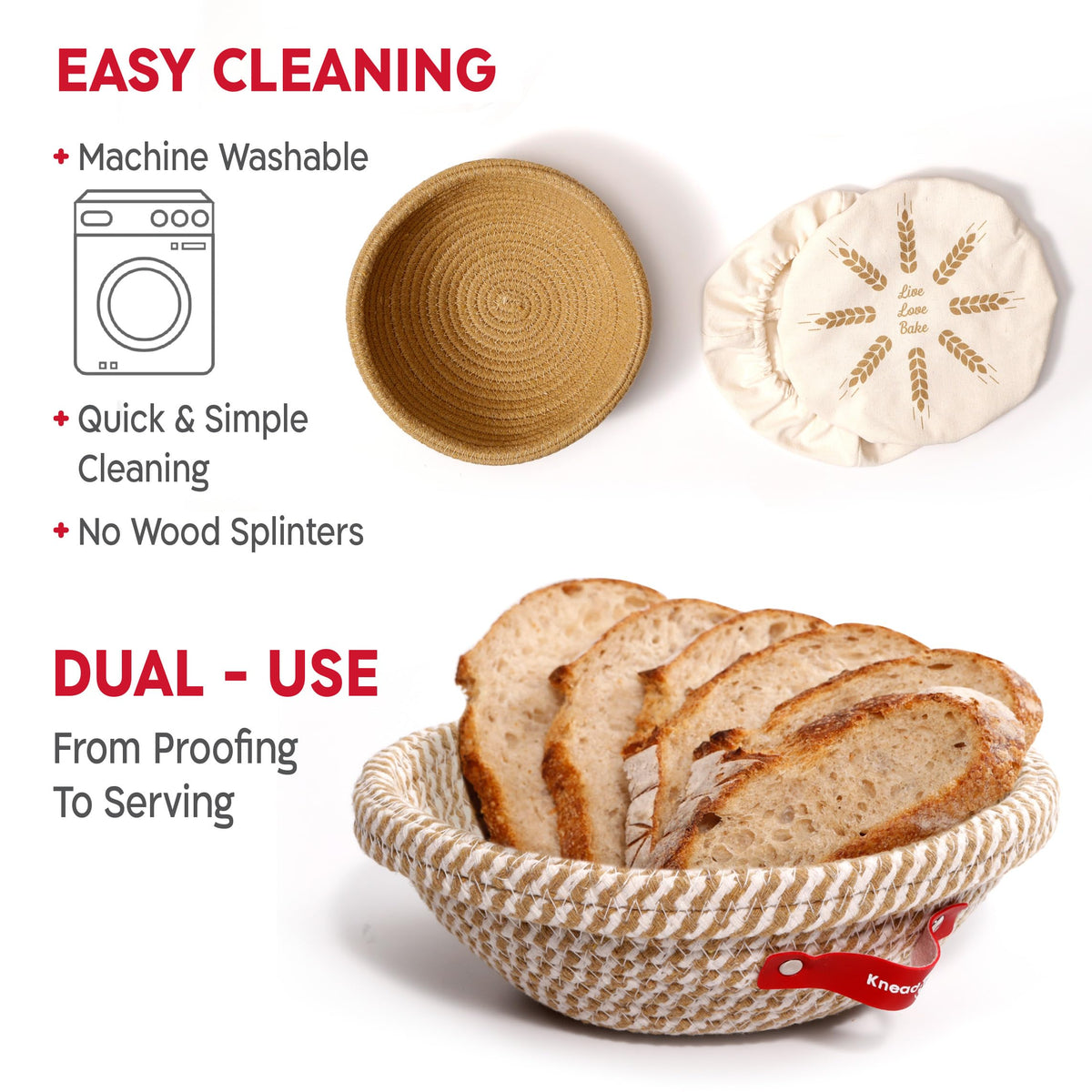 KNEADACE Sourdough Starter Kit — 24oz Jar, 2 Round Cotton Rope Bannetons, Magnetic Bread Lame | Complete Baking Set