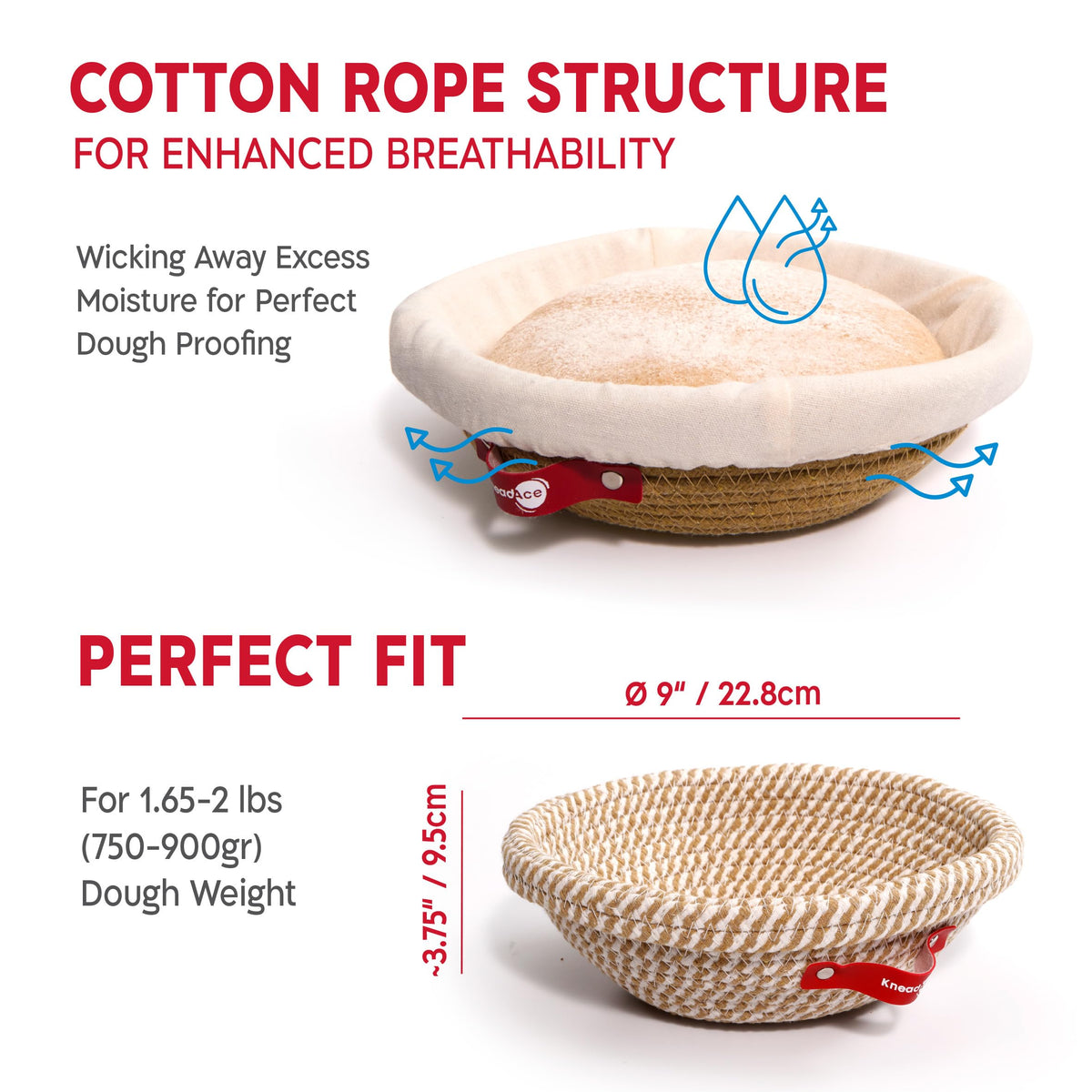 KNEADACE Sourdough Starter Kit — 24oz Jar, 2 Round Cotton Rope Bannetons, Magnetic Bread Lame | Complete Baking Set