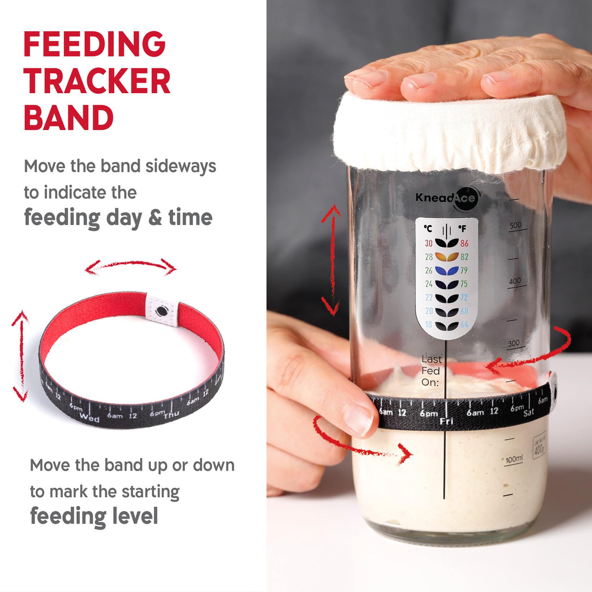 KNEADACE Sourdough Starter Kit — 24oz Jar, 2 Round Cotton Rope Bannetons, Magnetic Bread Lame | Complete Baking Set