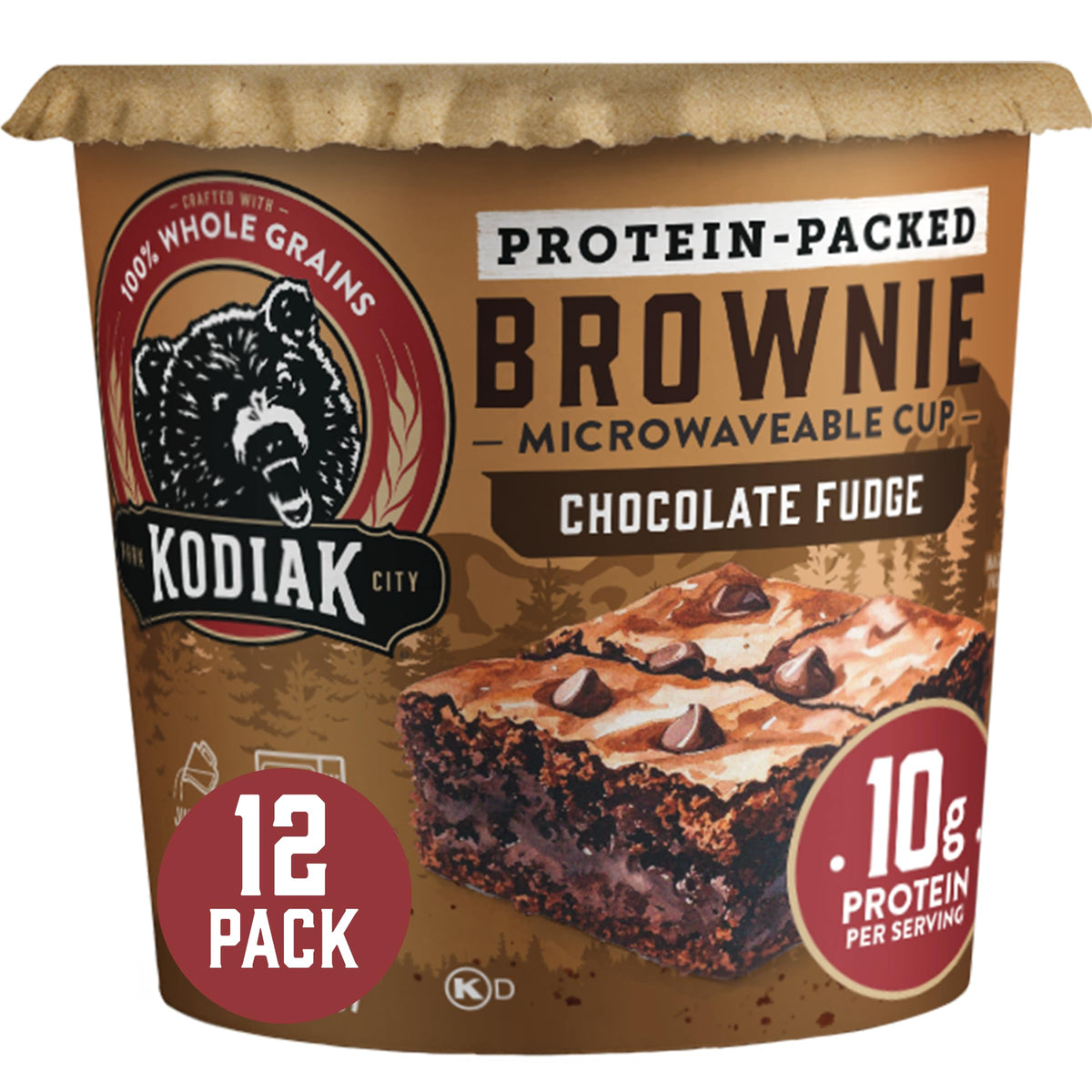 Kodiak Cakes Chocolate Fudge Brownie in a Cup — 12 Pack, 2.36 oz Each | 10 g Protein, Whole Grain
