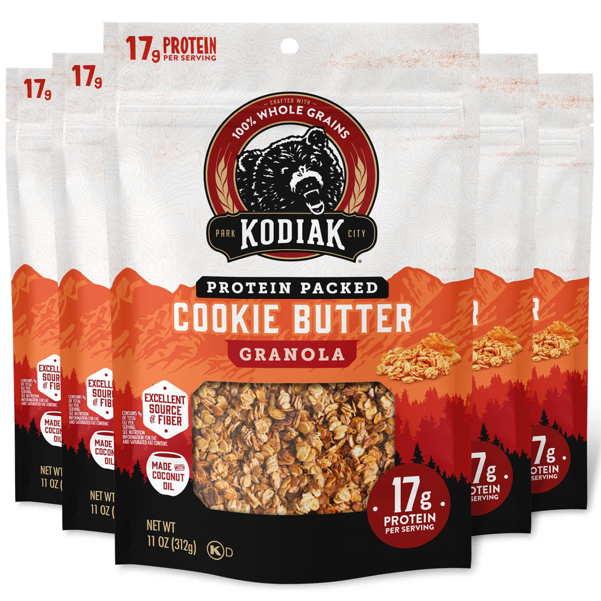 Kodiak Cakes Granola Pouch – Cookie Butter, High Protein, 100% Whole Grains (5-Pack)