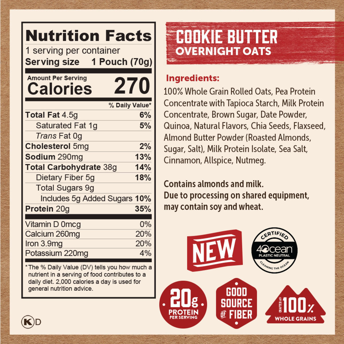 Kodiak Cakes Protein Overnight Oats – Cookie Butter, 9 Pouches