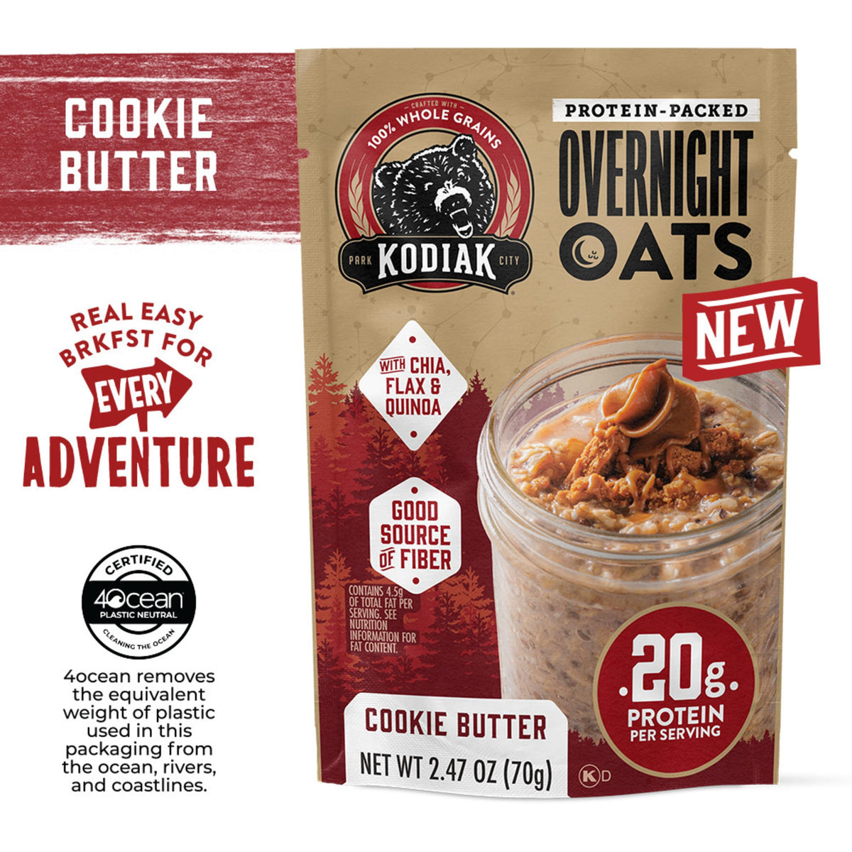 Kodiak Cakes Protein Overnight Oats – Cookie Butter, 9 Pouches