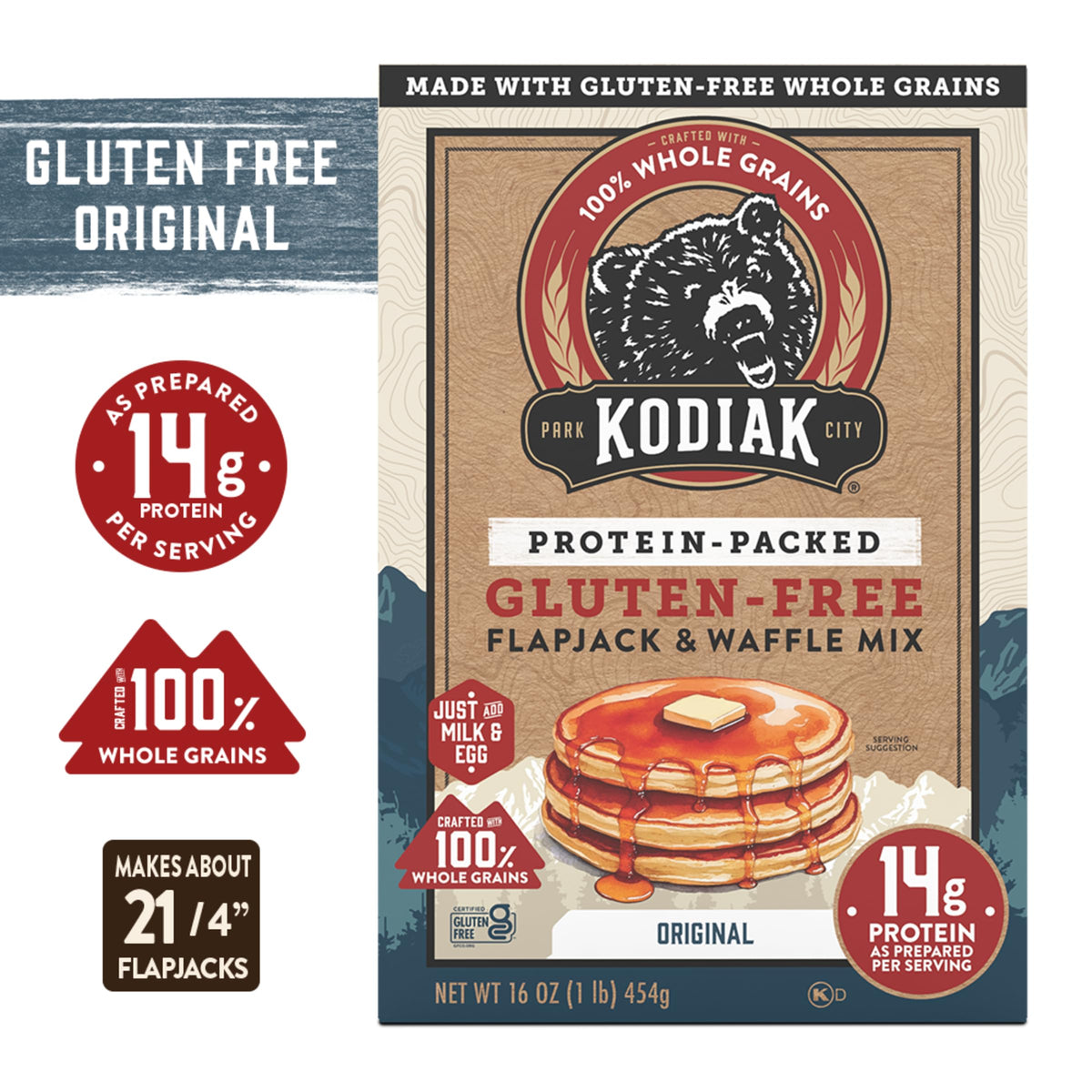 Kodiak Cakes Frontier Oat Gluten Free Protein Pancake & Waffle Mix 16oz Pack of 6