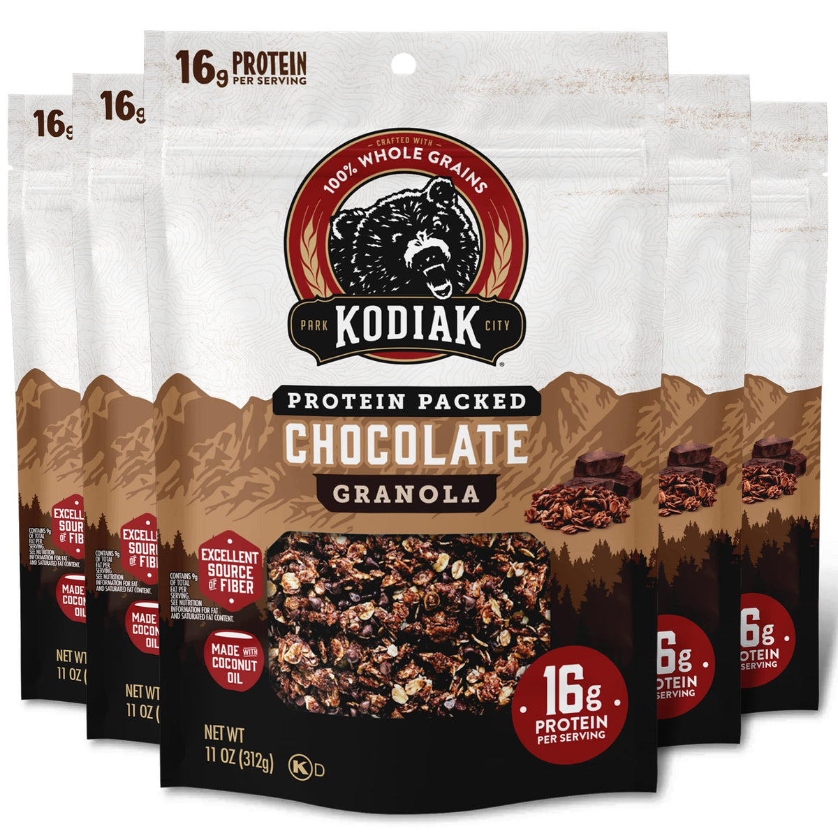 Kodiak Cakes Granola Pouch Chocolate — High Protein, 100% Whole Grains (5 Pack)
