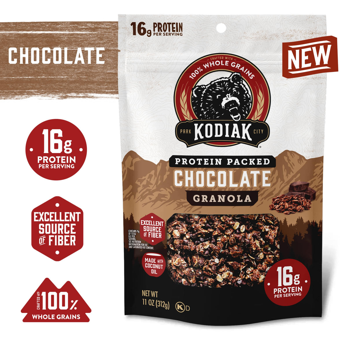Kodiak Cakes Granola Pouch Chocolate — High Protein, 100% Whole Grains (5 Pack)