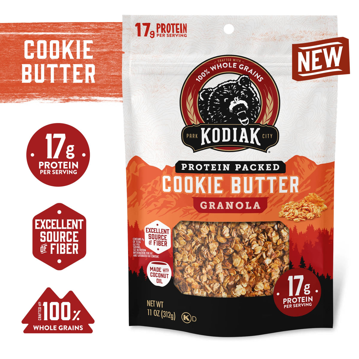 Kodiak Cakes Granola Pouch – Cookie Butter, High Protein, 100% Whole Grains (5-Pack)