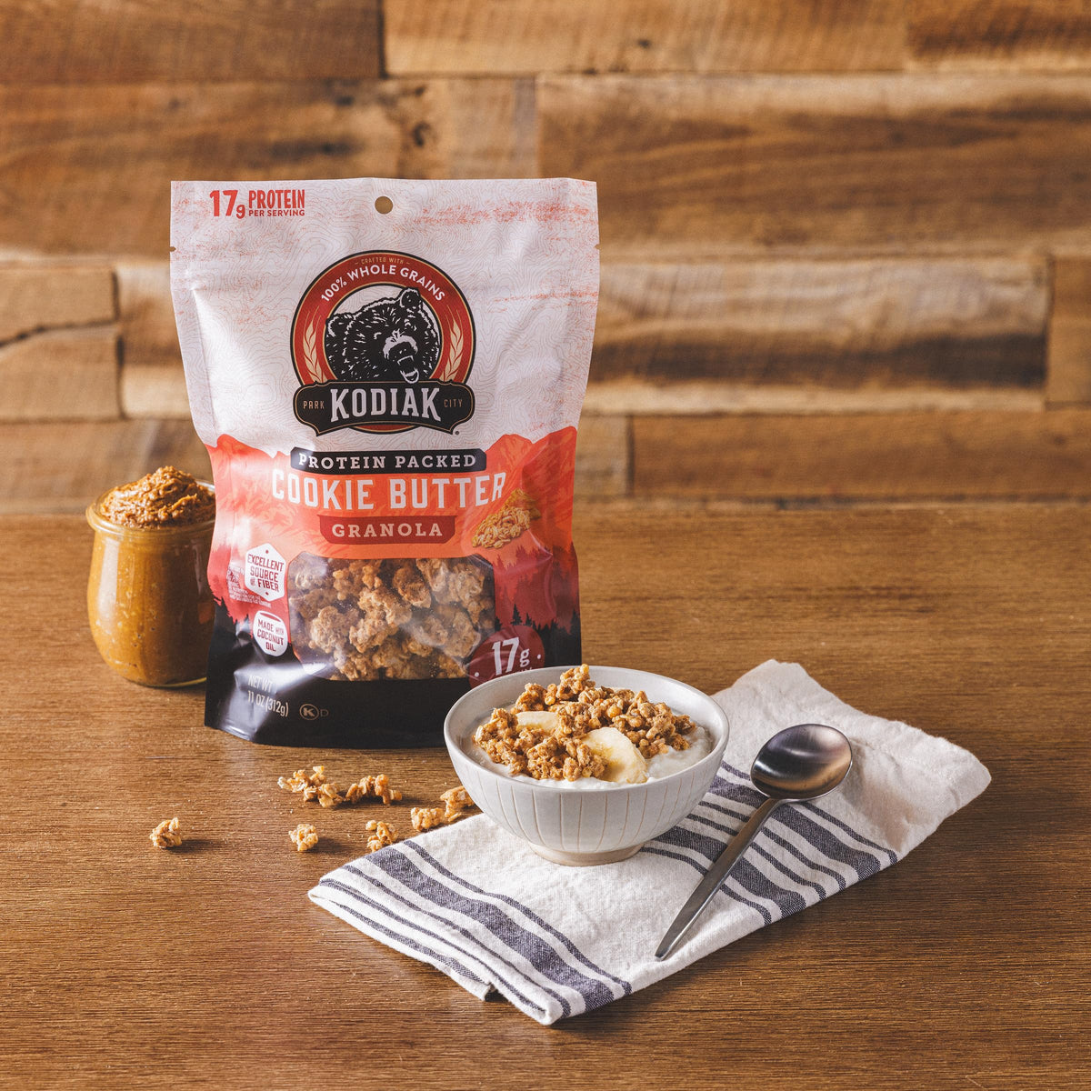 Kodiak Cakes Granola Pouch – Cookie Butter, High Protein, 100% Whole Grains (5-Pack)