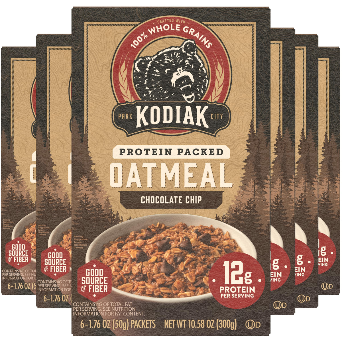 Kodiak Cakes Instant Oatmeal Packets – Chocolate Chip, 12g Protein, 100% Whole Grains (6 Boxes)