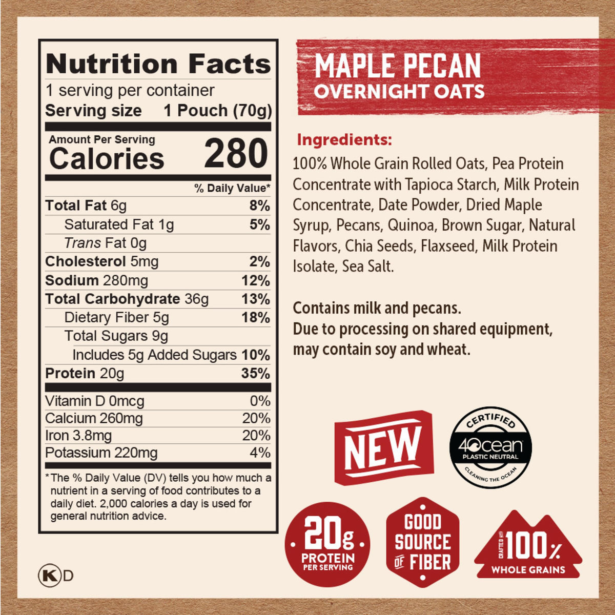 Kodiak Cakes Maple Pecan Overnight Oats – 20g Protein, High Fiber (9-Pack)