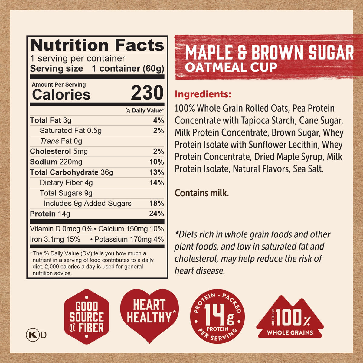 Kodiak Cakes Instant Protein Maple & Brown Sugar Oatmeal in a Cup — 12 Cups (2.12 oz each)